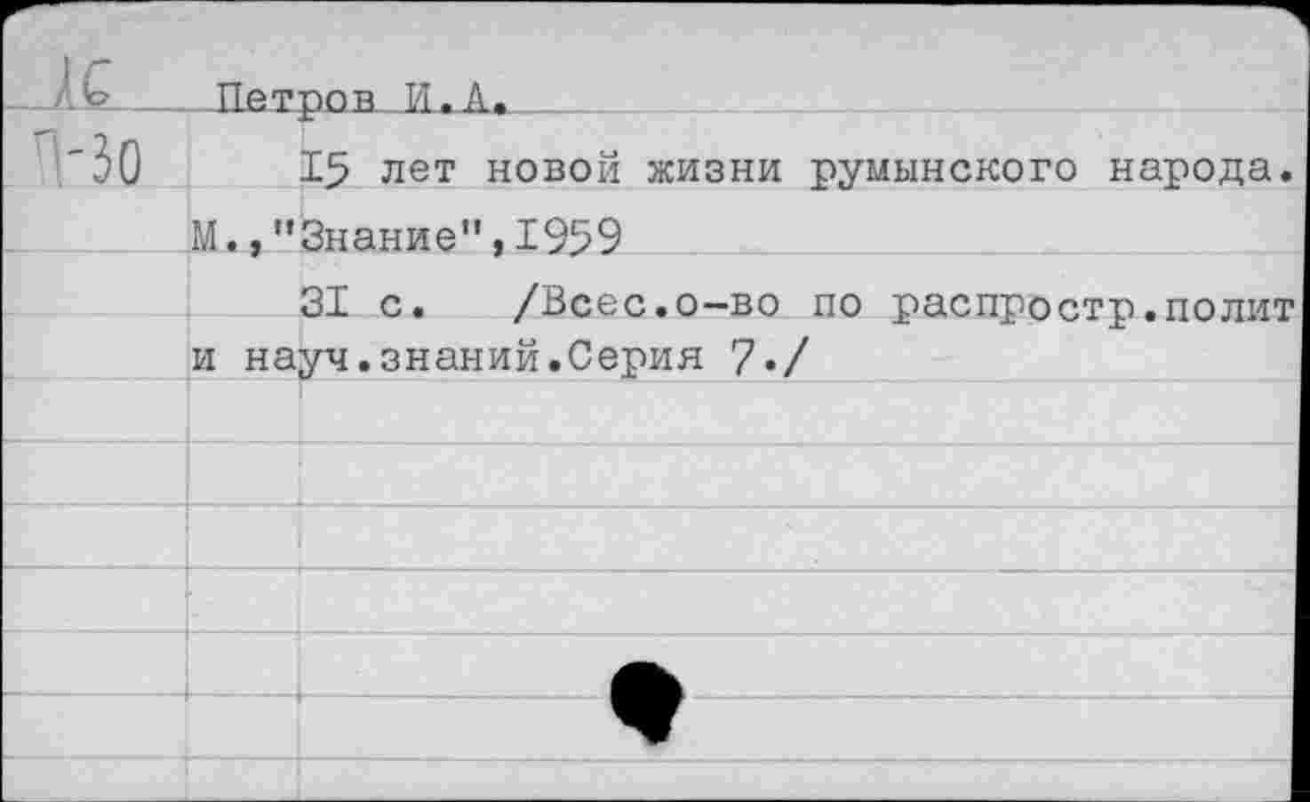 ﻿15 лет новой жизни румынского народа. М.,"Знание",1959
31 с. /Всес.о-во по распростр.полит и науч.знаний.Серия 7»/